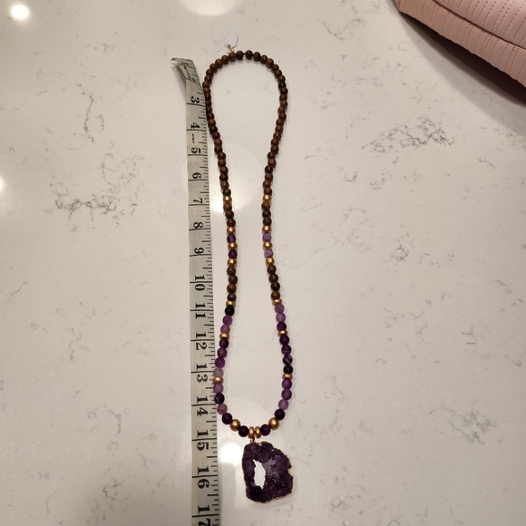 Purple & Gold Quart Necklace with Beads New - Picture 5 of 5